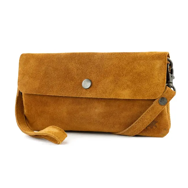 Bear Design Suède Clutch/Mini schoudertasje 'Lydia' Cognac