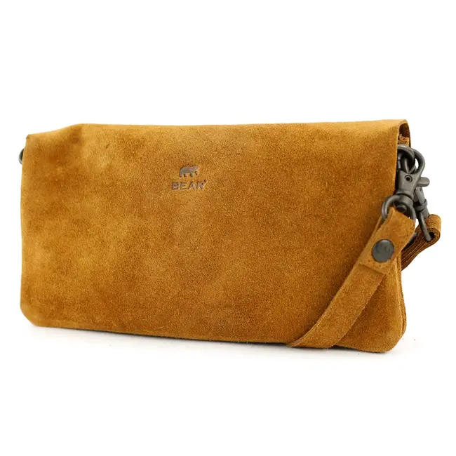 Bear Design Suède Clutch/Mini schoudertasje 'Lydia' Cognac