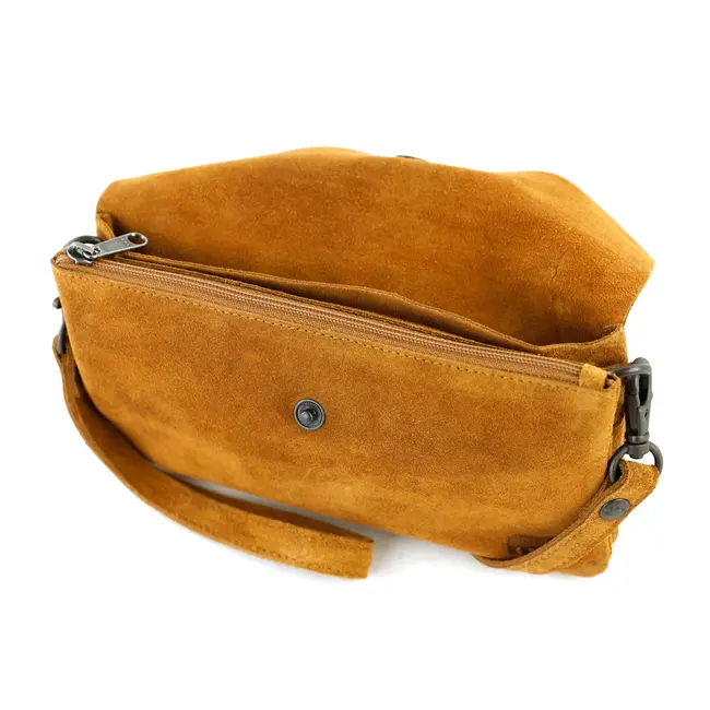 Bear Design Suède Clutch/Mini schoudertasje 'Lydia' Cognac