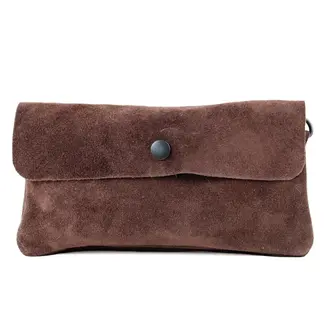 Bear Design Suède Clutch/Mini schoudertasje 'Lydia' Bruin