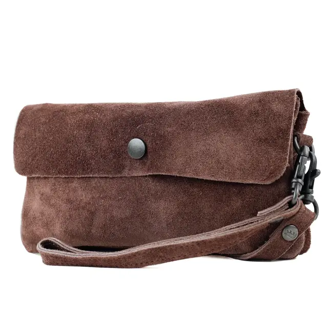 Bear Design Suède Clutch/Mini schoudertasje 'Lydia' Bruin