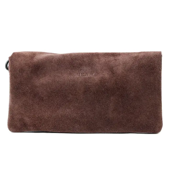 Bear Design Suède Clutch/Mini schoudertasje 'Lydia' Bruin