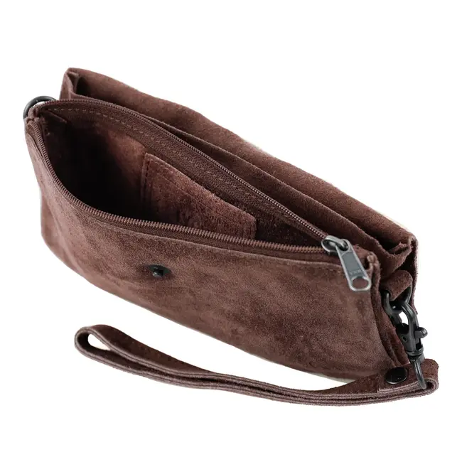 Bear Design Suède Clutch/Mini schoudertasje 'Lydia' Bruin
