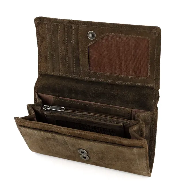 Bear Design Suède Overslag Portemonnee 'Sweety XL' Bruin
