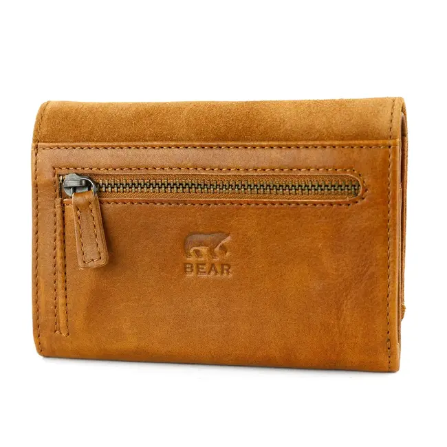 Bear Design Suède Overslag Portemonnee 'Flappie' Cognac