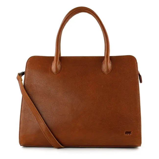 Bear Design Hand/Schoudertas 'Hannah' met 14” Laptopvak Cognac