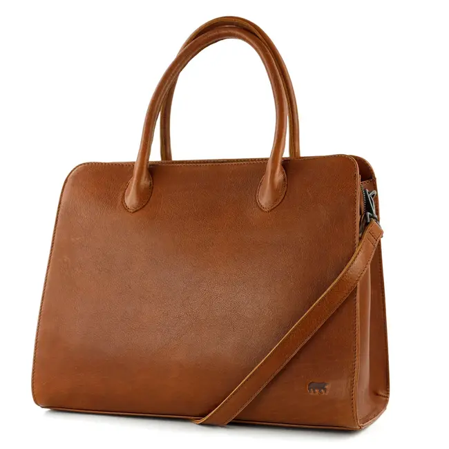 Bear Design Hand/Schoudertas 'Hannah' met 14” Laptopvak Cognac