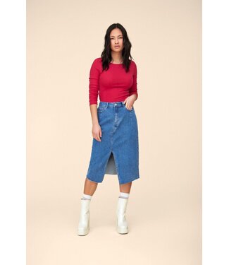 VISOL RW MIDI SLIT DENIM SKIRT