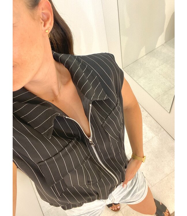 ZIPPER GILET STRIPE BL