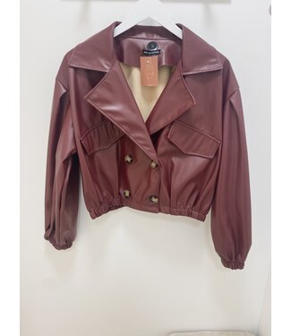 MILA  & ME SELENE FAUX LEATHER TRENCH BURGUNDY ONE SIZE
