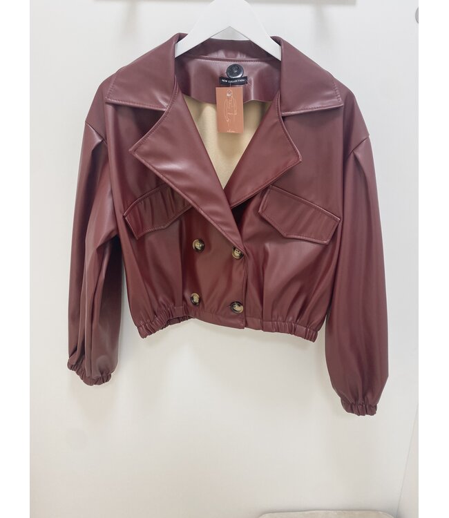 SELENE FAUX LEATHER TRENCH BURGUNDY ONE SIZE