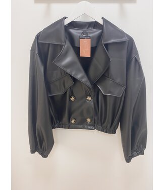 MILA  & ME SELENE FAUX LEATHER TRENCH BLACK ONE SIZE