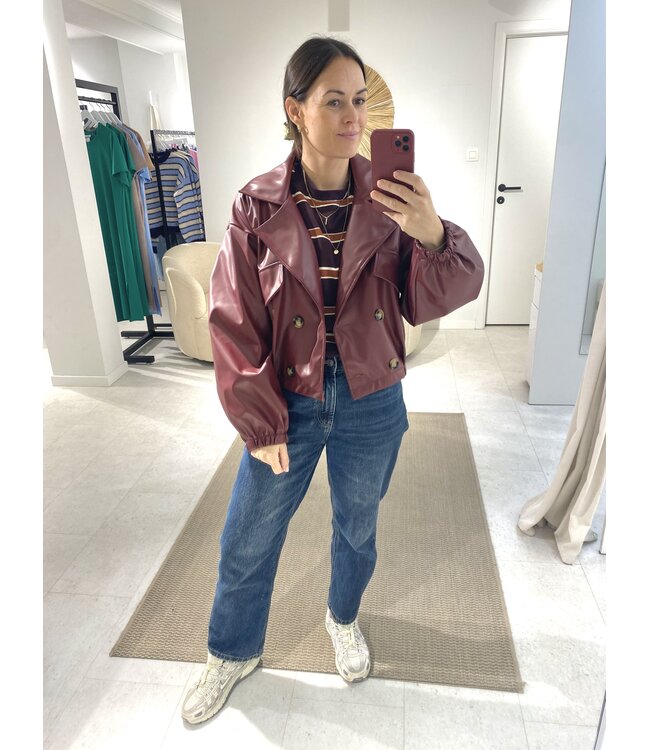 SELENE FAUX LEATHER TRENCH BURGUNDY ONE SIZE