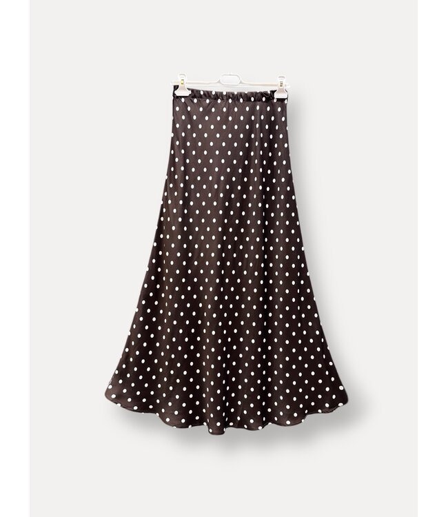 MILA  & ME LONG SATIN SKIRT DOTS CHOCO ONE SIZE
