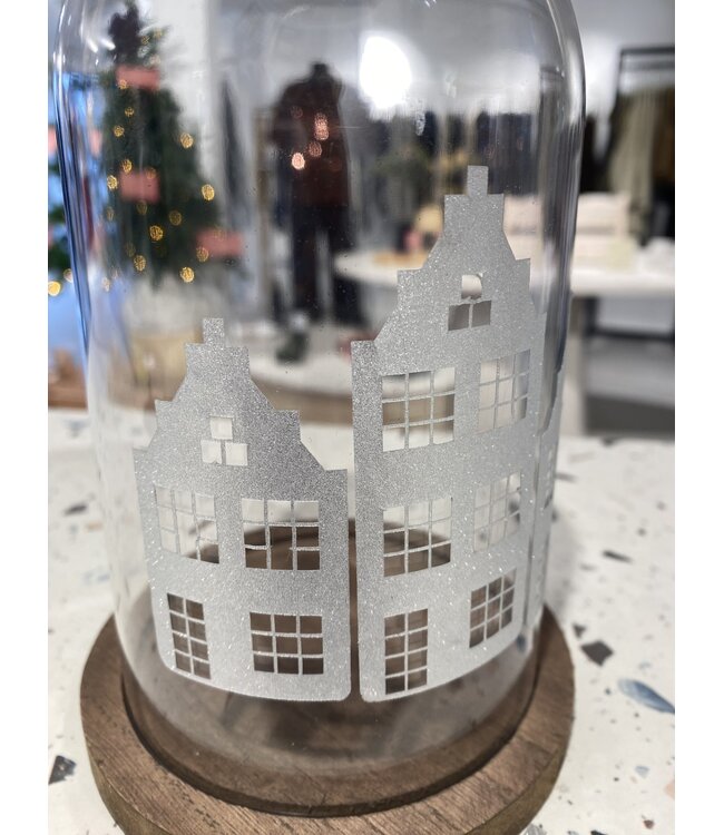 STOLP MET HOUTEN VOET BEDRUKT KERSTHUISJES