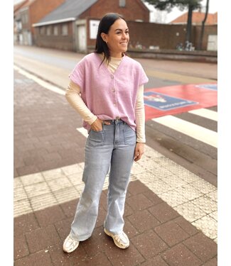 MILA  & ME BUTTON CARDIGAN SHORT SLEEVE LILA ONE SIZE