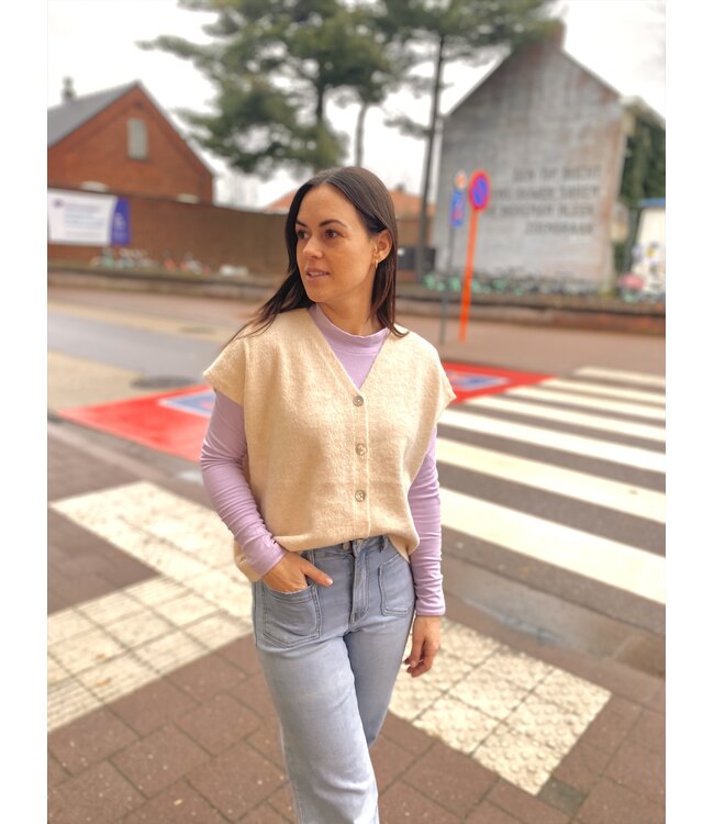 MILA  & ME BUTTON CARDIGAN SHORT SLEEVE CREME ONE SIZE