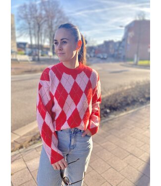 MILA  & ME SOFIA KNIT CHECK RED PINK ONE SIZE