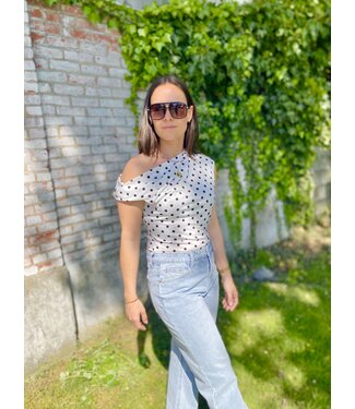 MILA  & ME ONE SHOULDER BLOUSE DOTS S OUD ROZE