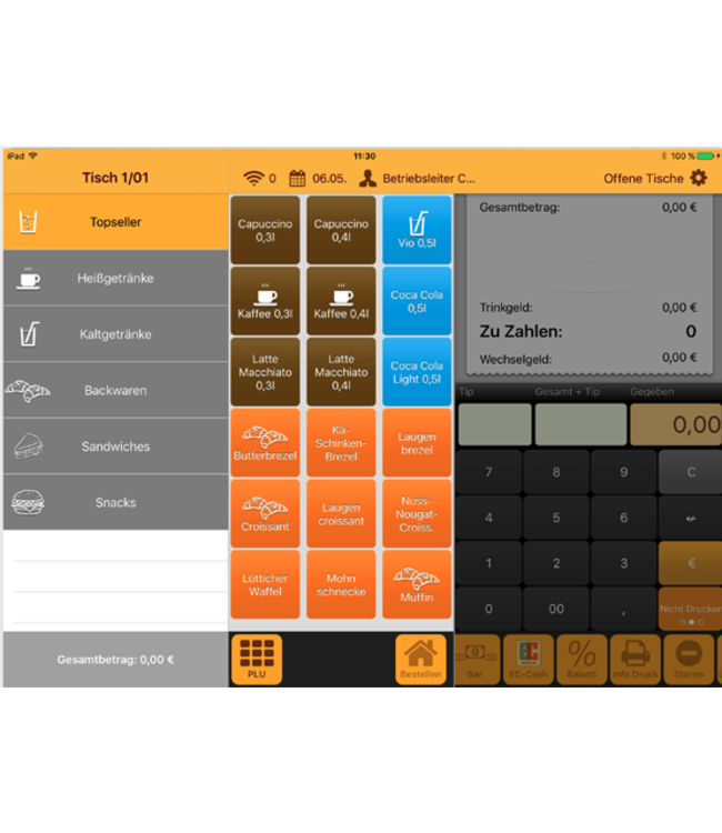 Gastrofix Kasse ohne Tischplan