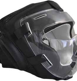 Hoofdbeschermer met vizier echt leer zwart