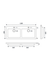 Wiesbaden Wiesbaden wastafel dubbel met 2 kraangaten 120x46x5 cm hardsteen