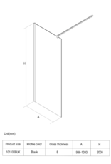Linea Uno Oslo 100 x 200 - Mat zwart - Inloopdouche