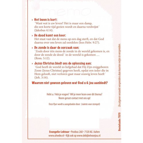 Traktaat: Memo Niet vergeten! ( 1 stk = set van 10 dezelfde traktaten)