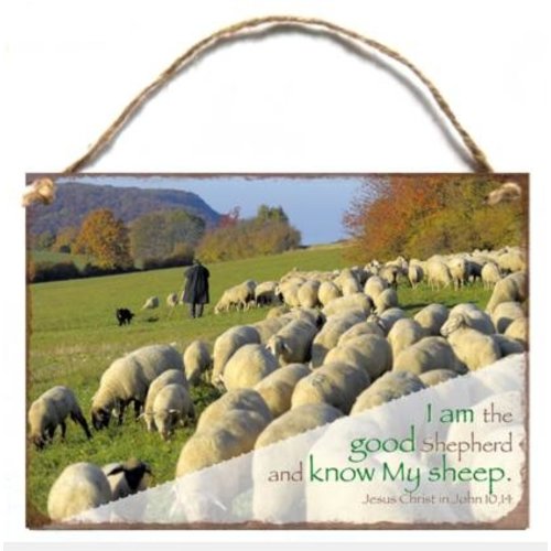 Wooden A7 wall hanging sign/Houten tekstbord met de tekst: I am the good Shepherd..., John 10