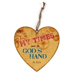 heart-shaped wooden wall sign/hartvormig  houten wandbord met de tekst: My times are in God's hand..