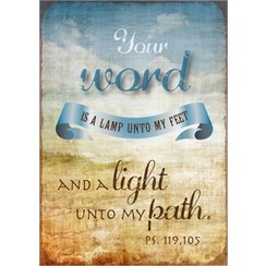 metal fridge magnet/metalen magneet 5x7 cm, met de tekst: Your word is a lamp unto my feet and ....