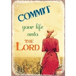 metal fridge magnet/metalen magneet 5x7 cm. met de tekst:  Commit your life unto the Lord.
