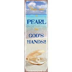 metal fridge magnet/metalen magneet 5x15 cm. met de tekst:  You are a pearl in God's hands!