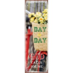 metal fridge magnet/metalen magneet 5x15 cm. met de tekst:  Day by day God God cares for me