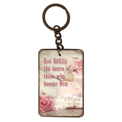 metal key chain/metalen sleutelhanger met de tekst:  God fulfills the desire of those who honour Him