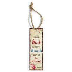 metal book mark/metalen boekenlegger, 30 gr. met de tekst:  Surely: God is mighty to do what He has