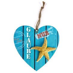 Holtzschild Wandhänger in Herzform/hartvormig wandbord met de tekst:  Keine Angst! Glaube nur