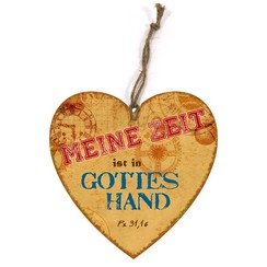 Holtzschild Wandhänger in Herzform/hartvormig wandbord met de tekst:  Meine Zeit ist in Gottes Hand.