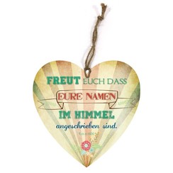 Holtzschild Wandhänger in Herzform/hartvormig wandbord met de tekst:  Freut euch dass eure Namen im