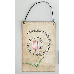 Engelstalig metalen wandbord 10x15 cm, ong. 60 gr, motief  5. Met de tekst: Grace and peace be with