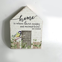 Houten blok 15x20x2,5 cm, ong. 125 gr, motief 8. Met de tekst: home is where love resides and memori