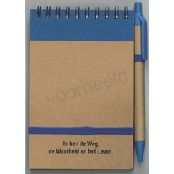 Gerecycled notitieboekje blauw, met pen
