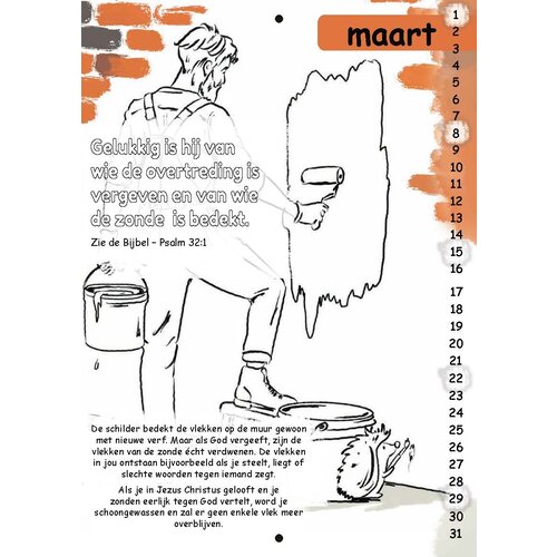 Kleuren bij de Bijbel 2026 kleur kalender kinderen