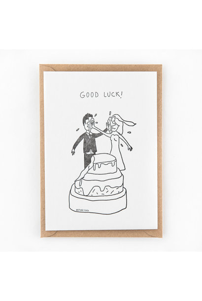 Kaartje 'good luck - wedding cake fight'