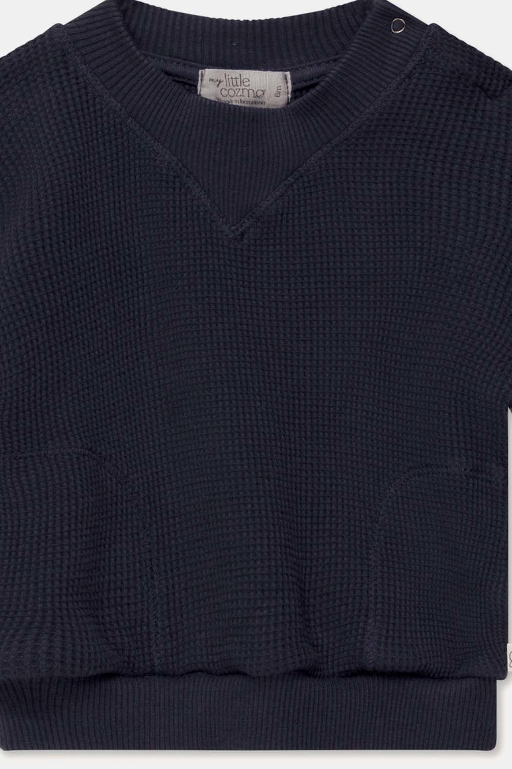 Alex waffle crewneck baby sweatshirt dark blue-2