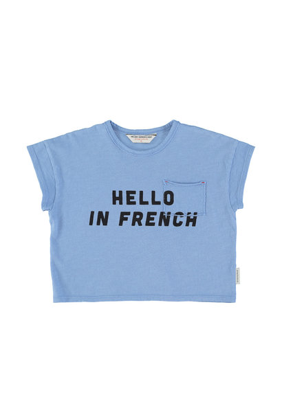 Baby t-shirt blue with hello in french print