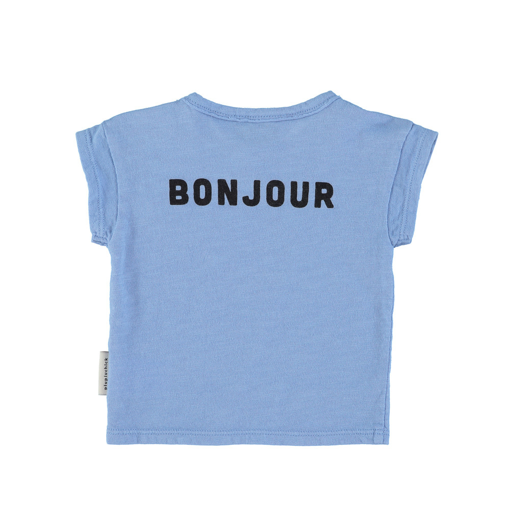 T-shirt blue with hello in french print-2