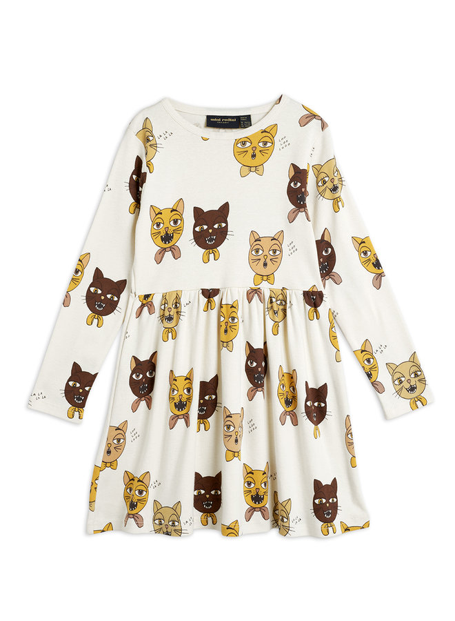 Mini Rodini | cat choir aop ls dress | offwhite