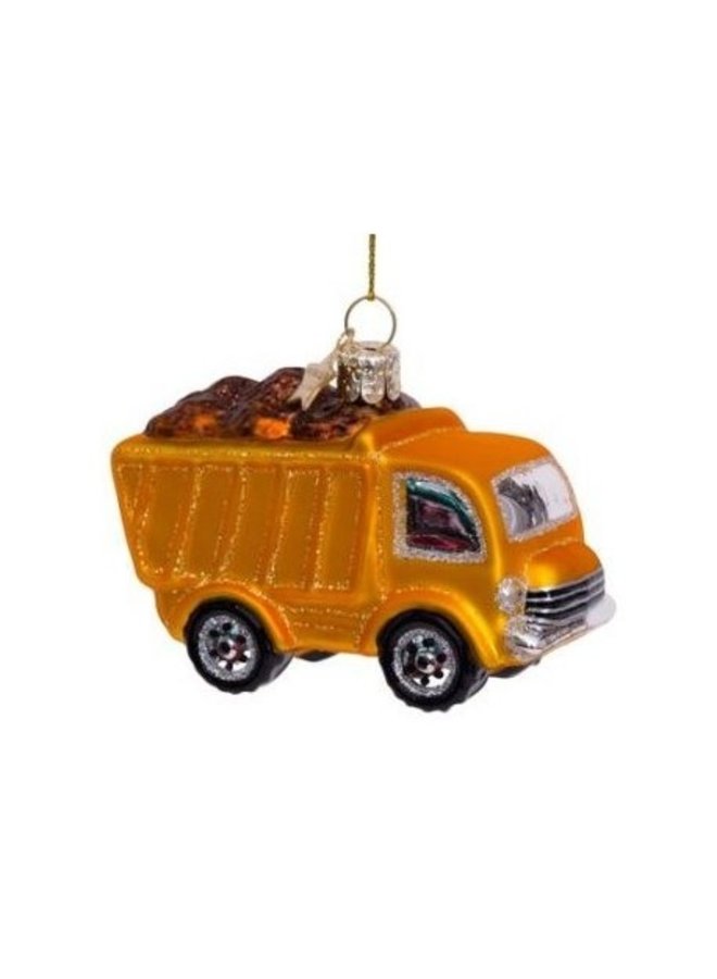 Vondels | ornament glass | glass yellow garbage truck H7cm