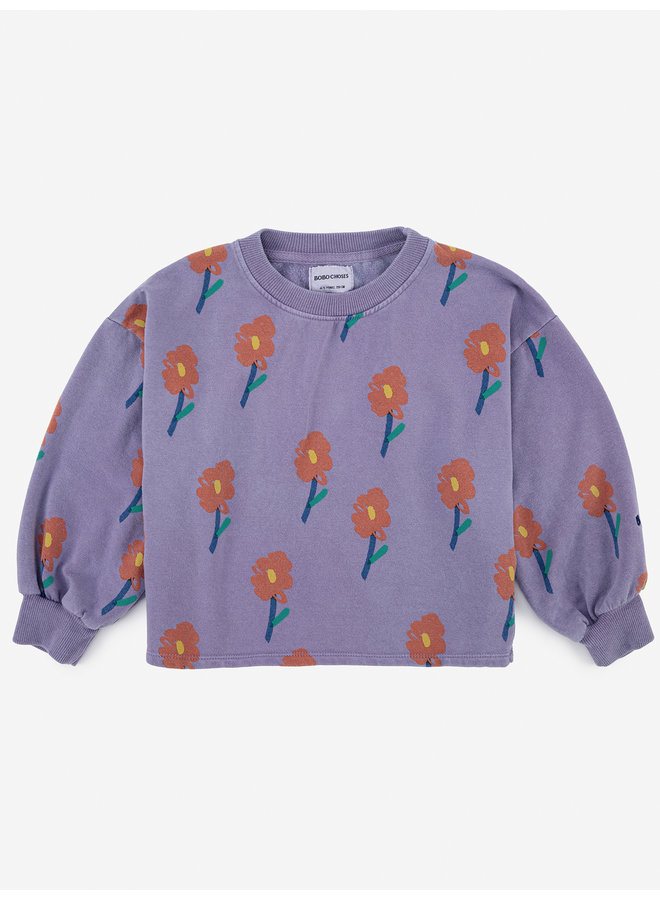 Bobo Choses | flowers all over cropped sweatshirt | purple